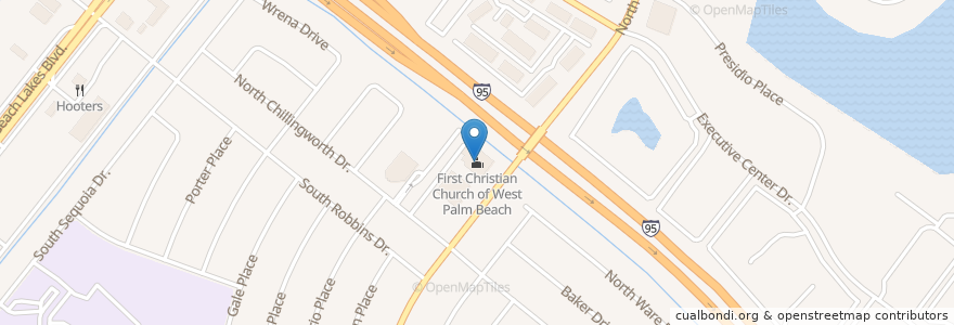 Mapa de ubicacion de First Christian Church of West Palm Beach en الولايات المتّحدة الأمريكيّة, فلوريدا, Palm Beach County, West Palm Beach.
