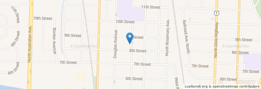 Mapa de ubicacion de Calvary United Methodist Church en 미국, 플로리다주, Palm Beach County, West Palm Beach.