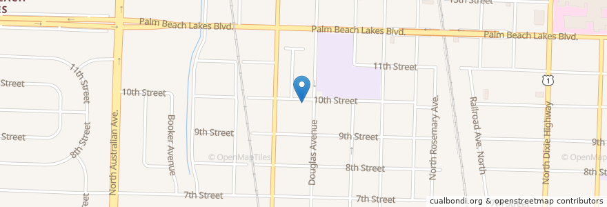 Mapa de ubicacion de First Evangelical Lutheran Church en 미국, 플로리다주, Palm Beach County, West Palm Beach.