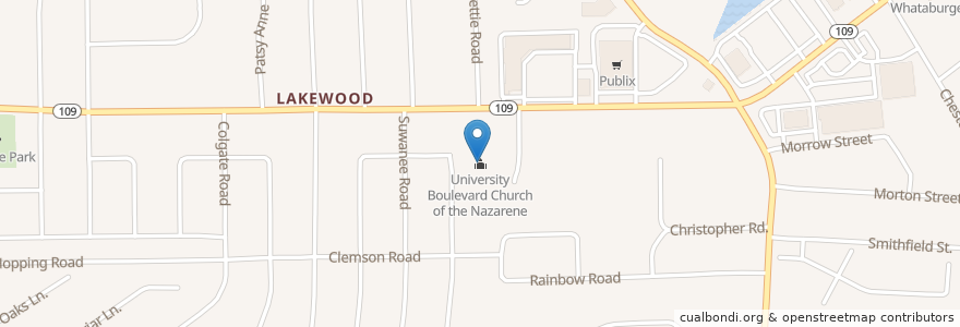 Mapa de ubicacion de University Boulevard Church of the Nazarene en Amerika Syarikat, Florida, Duval County, Jacksonville.