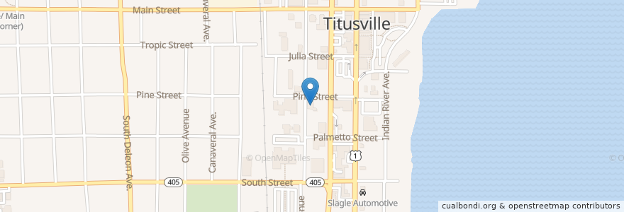 Mapa de ubicacion de First Christian Church of Titusville;Titusville Welcome Center en الولايات المتّحدة الأمريكيّة, فلوريدا, مقاطعة بريفارد (فلوريدا), تيتوسفيل.