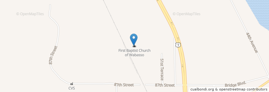 Mapa de ubicacion de First Baptist Church of Wabasso en الولايات المتّحدة الأمريكيّة, فلوريدا, Indian River County.