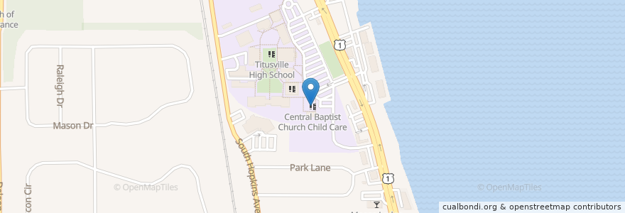 Mapa de ubicacion de Central Baptist Church Child Care en Estados Unidos De América, Florida, Condado De Brevard, Titusville.