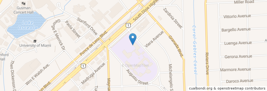 Mapa de ubicacion de Coconut Grove Christian School en 미국, 플로리다주, 마이애미데이드 군, Coral Gables.