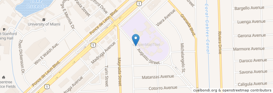 Mapa de ubicacion de Miami Private School en 미국, 플로리다주, 마이애미데이드 군, Coral Gables.