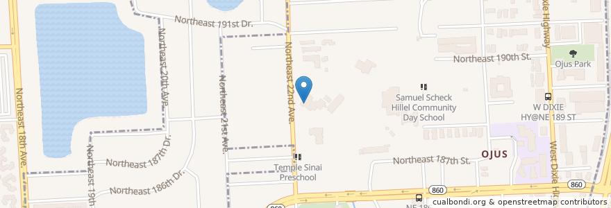 Mapa de ubicacion de Temple Sinai en ایالات متحده آمریکا, فلوریدا, شهرستان میامی-دید، فلوریدا, North Miami Beach.