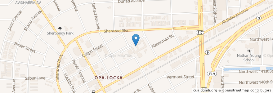 Mapa de ubicacion de Opa-Locka School en 美利坚合众国/美利堅合眾國, 佛罗里达州/佛羅里達州, 迈阿密-戴德县/邁亞美戴德縣/邁阿密-戴德郡, Opa-Locka.