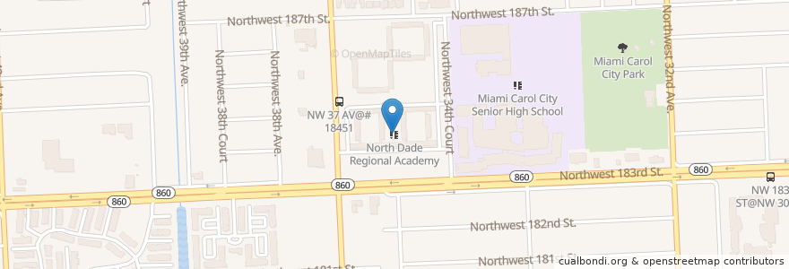 Mapa de ubicacion de North Dade Regional Academy en 미국, 플로리다주, 마이애미데이드 군, Miami Gardens.