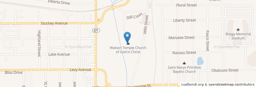 Mapa de ubicacion de Watson Temple Church of God in Christ en アメリカ合衆国, フロリダ州, Leon County, タラハシー.