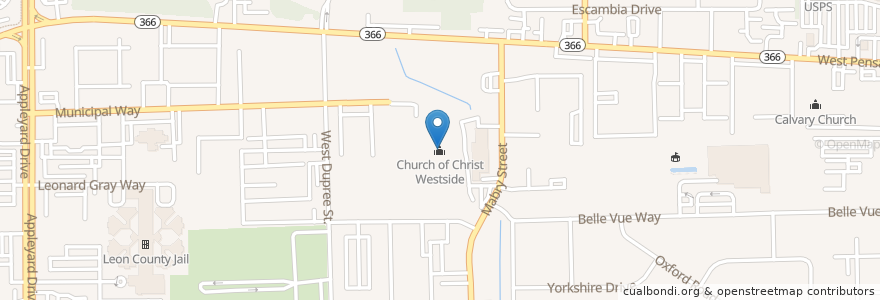 Mapa de ubicacion de Church of Christ Westside en Amerika Syarikat, Florida, Leon County, Tallahassee.