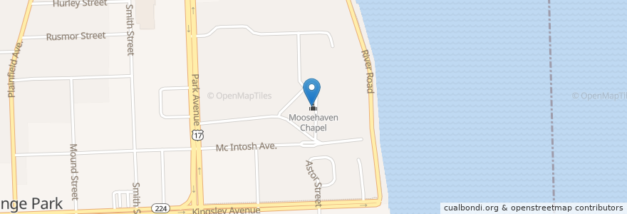 Mapa de ubicacion de Moosehaven Chapel en United States, Florida, Clay County, Orange Park.