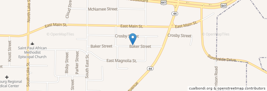 Mapa de ubicacion de Baker Street Church of God in Christ en Estados Unidos Da América, Flórida, Lake County, Leesburg.