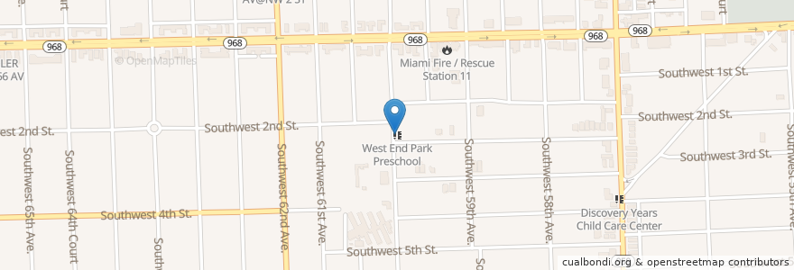 Mapa de ubicacion de West End Park Preschool en 미국, 플로리다주, 마이애미데이드 군, 마이애미.