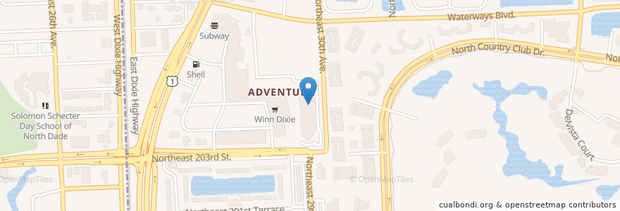 Mapa de ubicacion de Tauber School at Aventura en Amerika Birleşik Devletleri, Florida, Miami-Dade County, Aventura.