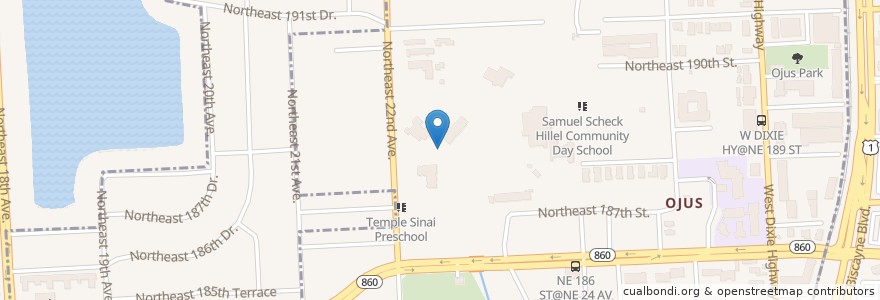 Mapa de ubicacion de Sinai Academy en アメリカ合衆国, フロリダ州, マイアミ・デイド郡, North Miami Beach.