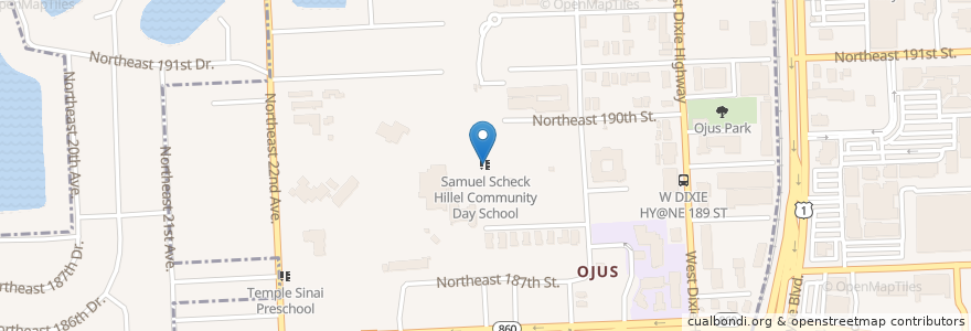 Mapa de ubicacion de Samuel Scheck Hillel Community Day School en Vereinigte Staaten Von Amerika, Florida, Miami-Dade County.