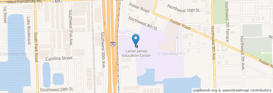 Mapa de ubicacion de Lanier-James Education Center en 美利坚合众国/美利堅合眾國, 佛罗里达州/佛羅里達州, Broward County, Hallandale Beach.