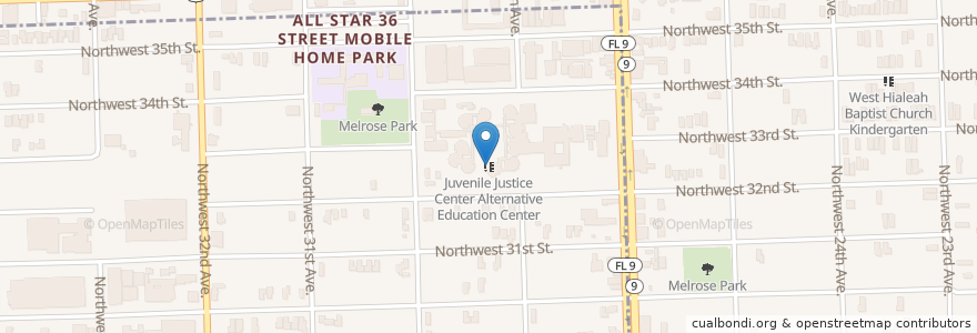 Mapa de ubicacion de Juvenile Justice Center Alternative Education Center en United States, Florida, Miami-Dade County.