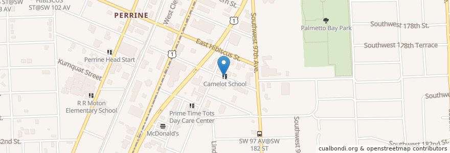 Mapa de ubicacion de Camelot School en 美利坚合众国/美利堅合眾國, 佛罗里达州/佛羅里達州, 迈阿密-戴德县/邁亞美戴德縣/邁阿密-戴德郡, Palmetto Bay.