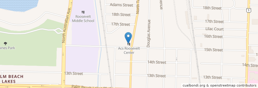 Mapa de ubicacion de Acs Roosevelt Center en Vereinigte Staaten Von Amerika, Florida, Palm Beach County, West Palm Beach.