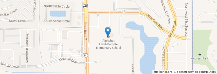Mapa de ubicacion de Alphabet Land-Margate Elementary School en Amerika Birleşik Devletleri, Florida, Broward County, Margate.