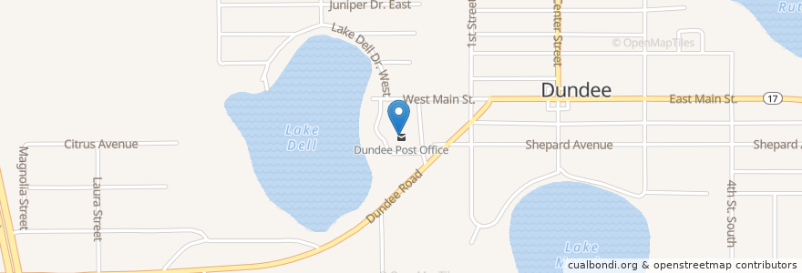 Mapa de ubicacion de Dundee Post Office en 美利坚合众国/美利堅合眾國, 佛罗里达州/佛羅里達州, Polk County, Dundee.