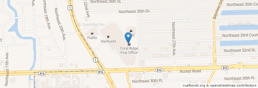 Mapa de ubicacion de Coral Ridge Post Office en Amerika Syarikat, Florida, Broward County, Fort Lauderdale.