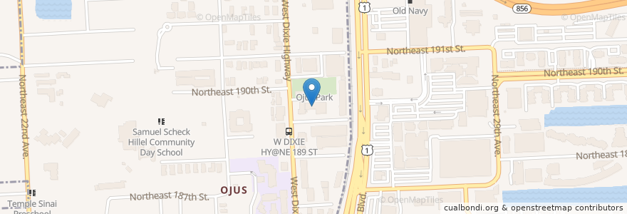 Mapa de ubicacion de Ojus Post Office en 美利坚合众国/美利堅合眾國, 佛罗里达州/佛羅里達州, 迈阿密-戴德县/邁亞美戴德縣/邁阿密-戴德郡.