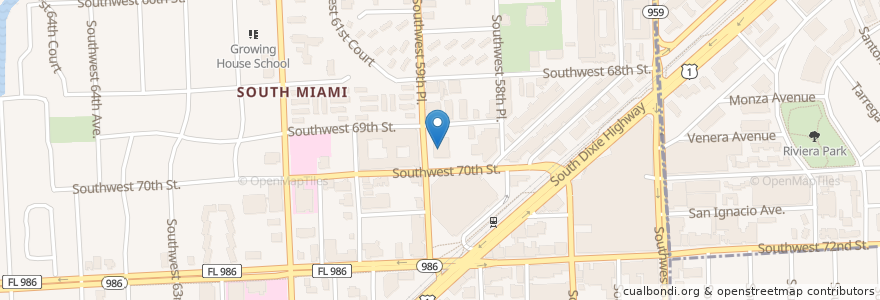Mapa de ubicacion de South Miami Post Office en 美利坚合众国/美利堅合眾國, 佛罗里达州/佛羅里達州, 迈阿密-戴德县/邁亞美戴德縣/邁阿密-戴德郡, South Miami.