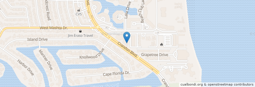 Mapa de ubicacion de Key Biscayne Post Office en 美利坚合众国/美利堅合眾國, 佛罗里达州/佛羅里達州, 迈阿密-戴德县/邁亞美戴德縣/邁阿密-戴德郡.