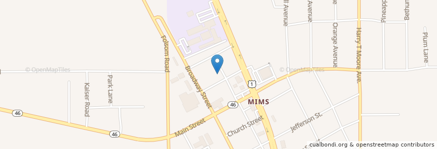 Mapa de ubicacion de Mims United Methodist Church en Estados Unidos De América, Florida, Condado De Brevard.