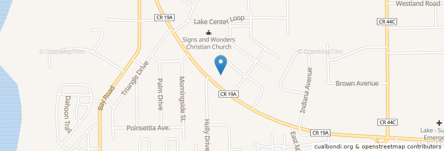 Mapa de ubicacion de Central Christian Church en 美利坚合众国/美利堅合眾國, 佛罗里达州/佛羅里達州, Lake County, Mount Dora.