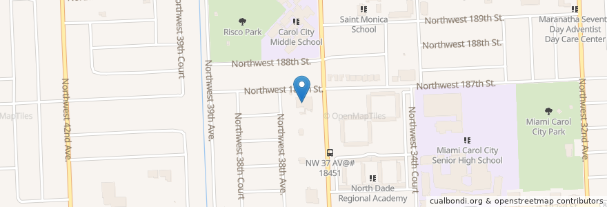 Mapa de ubicacion de Carol City Post Office en 미국, 플로리다주, 마이애미데이드 군, Miami Gardens.