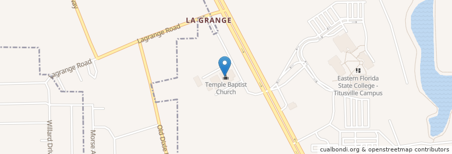 Mapa de ubicacion de Temple Baptist Church en États-Unis D'Amérique, Floride, Comté De Brevard.
