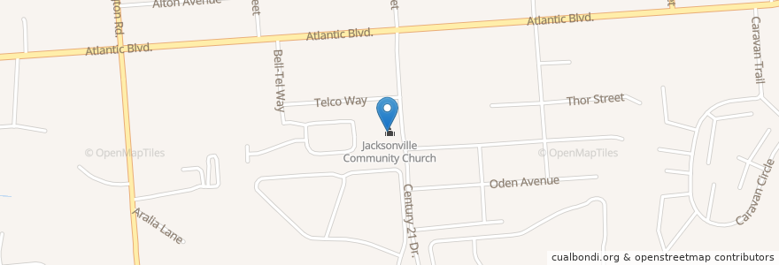 Mapa de ubicacion de Jacksonville Community Church en الولايات المتّحدة الأمريكيّة, فلوريدا, مقاطعة دوفال (فلوريدا), جاكسونفيل.