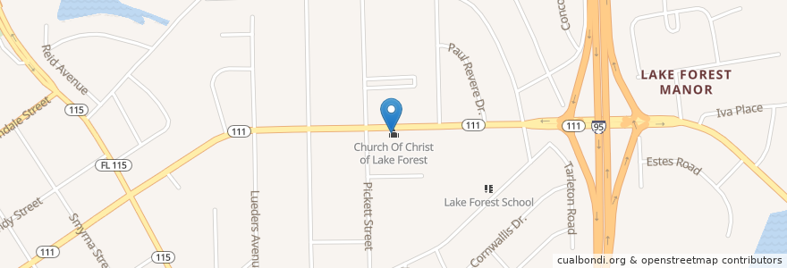 Mapa de ubicacion de Church Of Christ of Lake Forest en 미국, 플로리다주, Duval County, 잭슨빌.