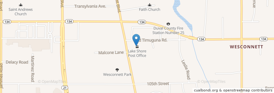 Mapa de ubicacion de Lake Shore Post Office en アメリカ合衆国, フロリダ州, デュバル郡, ジャクソンビル.