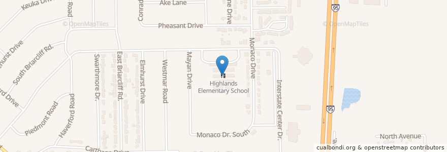 Mapa de ubicacion de Highlands Elementary School en 美利坚合众国/美利堅合眾國, 佛罗里达州/佛羅里達州, 杜瓦尔县/杜瓦爾縣/杜瓦爾郡, 杰克逊维尔/傑克遜維爾.