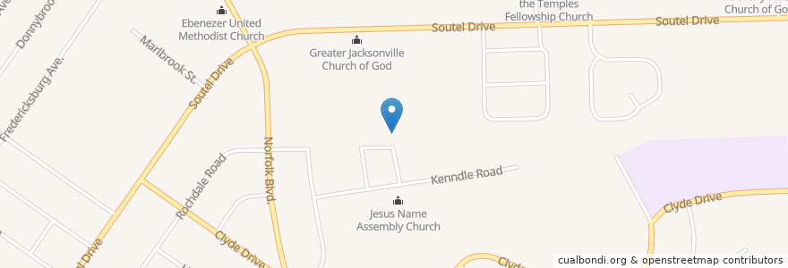 Mapa de ubicacion de Jesus Name Assembly Church en 美利坚合众国/美利堅合眾國, 佛罗里达州/佛羅里達州, 杜瓦尔县/杜瓦爾縣/杜瓦爾郡, 杰克逊维尔/傑克遜維爾.