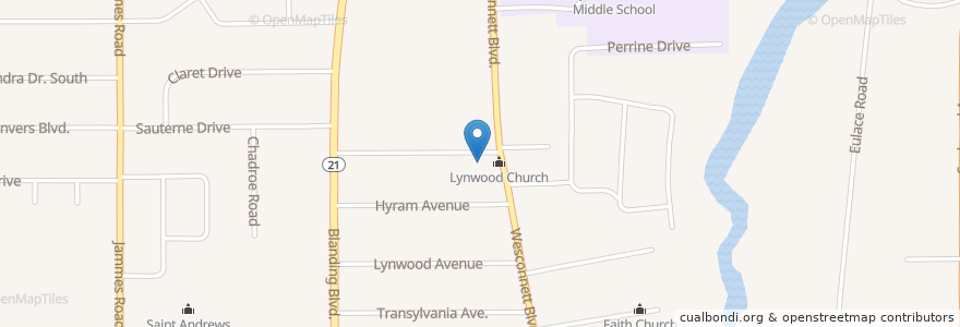 Mapa de ubicacion de Lynnwood Christian Church en 미국, 플로리다주, Duval County, 잭슨빌.