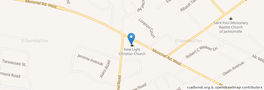 Mapa de ubicacion de New Light Christian Church en アメリカ合衆国, フロリダ州, デュバル郡, ジャクソンビル.