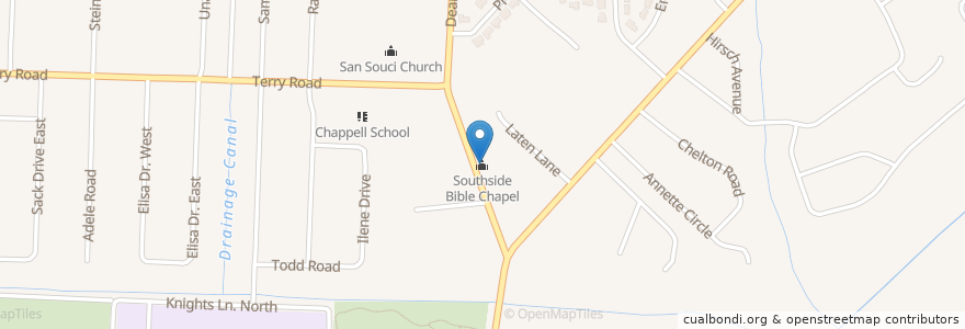 Mapa de ubicacion de Southside Bible Chapel en アメリカ合衆国, フロリダ州, デュバル郡, ジャクソンビル.