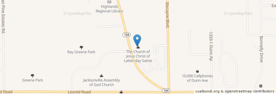 Mapa de ubicacion de The Church of Jesus Christ of Latter-day Saints en アメリカ合衆国, フロリダ州, デュバル郡, ジャクソンビル.