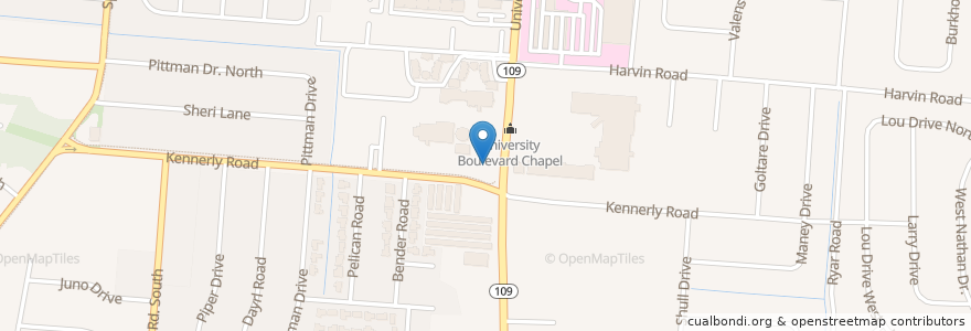 Mapa de ubicacion de University Boulevard Nazarene Church en アメリカ合衆国, フロリダ州, デュバル郡, ジャクソンビル.