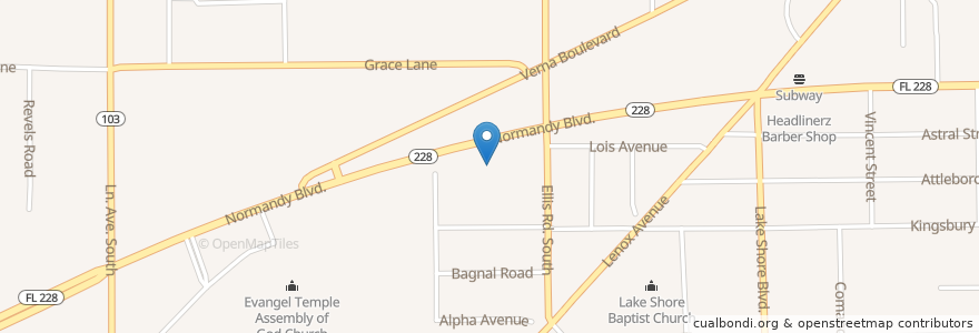 Mapa de ubicacion de West Jacksonville Baptist Church en アメリカ合衆国, フロリダ州, デュバル郡, ジャクソンビル.