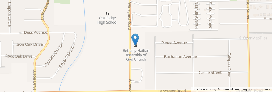Mapa de ubicacion de Bethany Haitian Assembly of God Church en Amerika Syarikat, Florida, Orange County.
