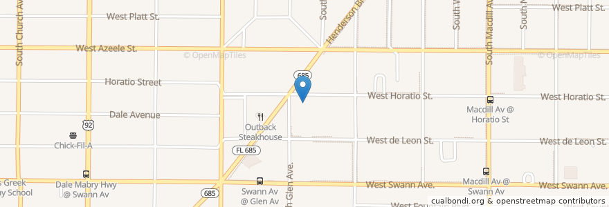 Mapa de ubicacion de Church of Christ on Henderson Boulevard en アメリカ合衆国, フロリダ州, Hillsborough County, Tampa.
