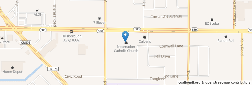 Mapa de ubicacion de Incarnation Catholic Church en États-Unis D'Amérique, Floride, Hillsborough County.