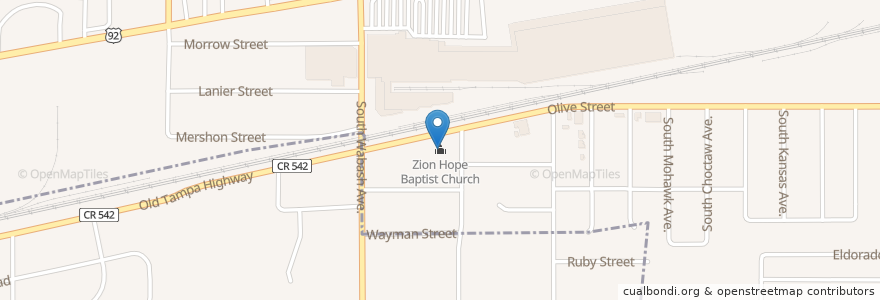 Mapa de ubicacion de Zion Hope Baptist Church en 미국, 플로리다주, Polk County, Lakeland.