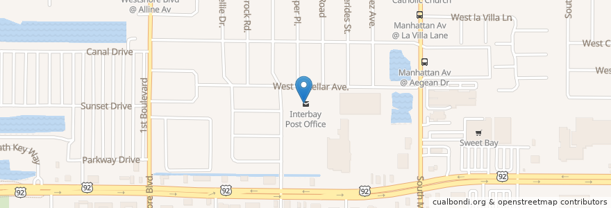Mapa de ubicacion de Interbay Post Office en アメリカ合衆国, フロリダ州, Hillsborough County, Tampa.